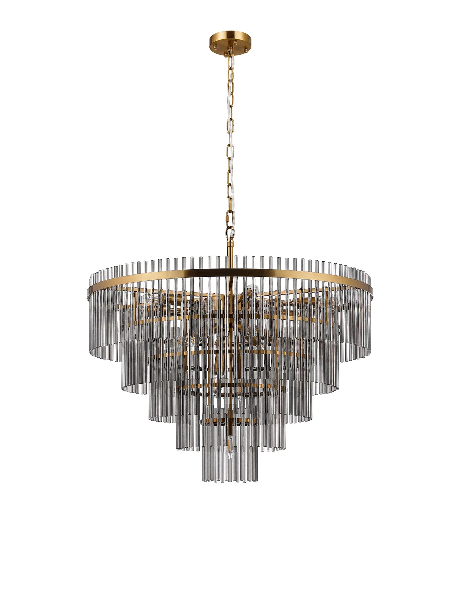 Robin 77cm Pendant & Semi Ceiling 15 Light - Brass & Smoke Glass Rods