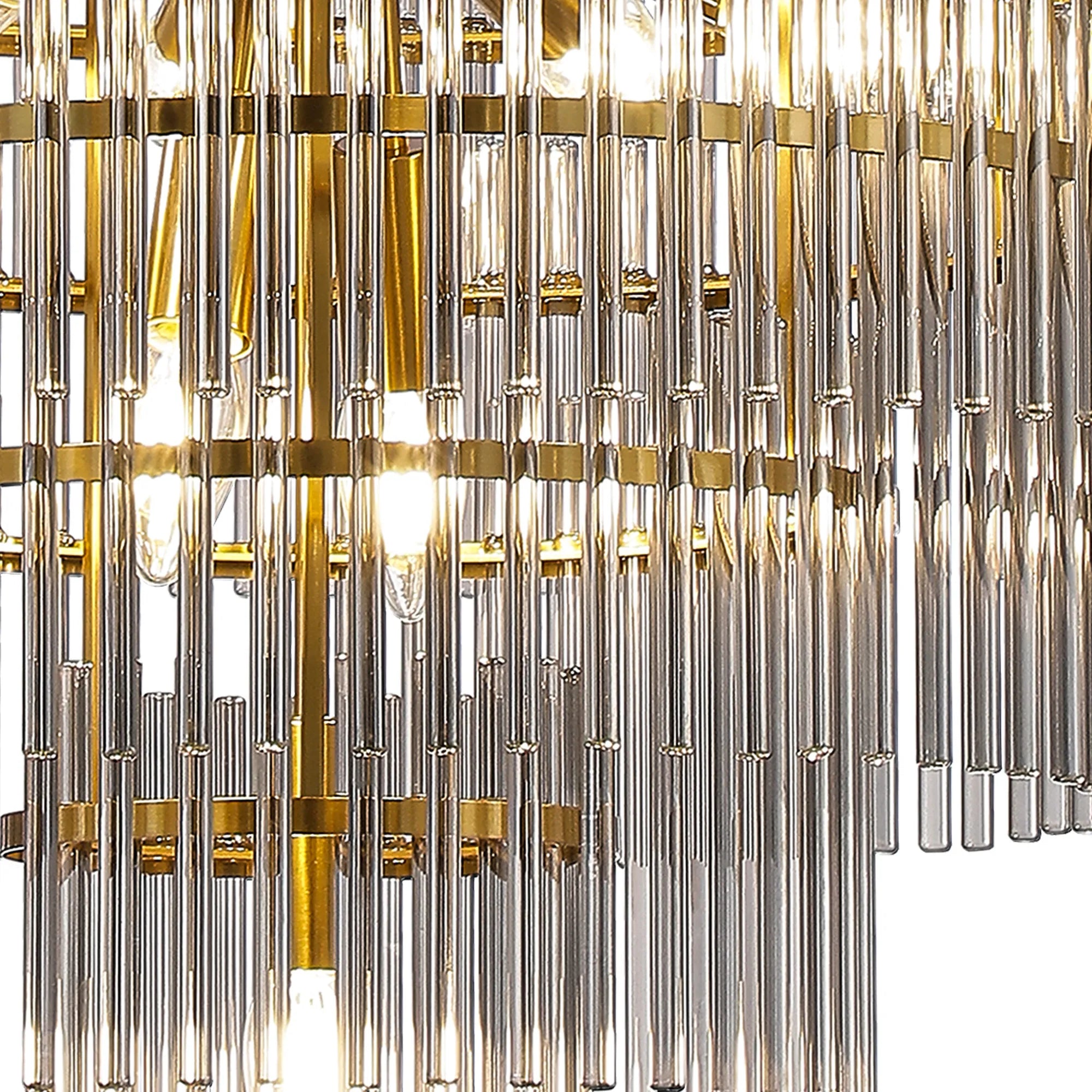 Robin 77cm Pendant & Semi Ceiling 15 Light - Brass & Smoke Glass Rods
