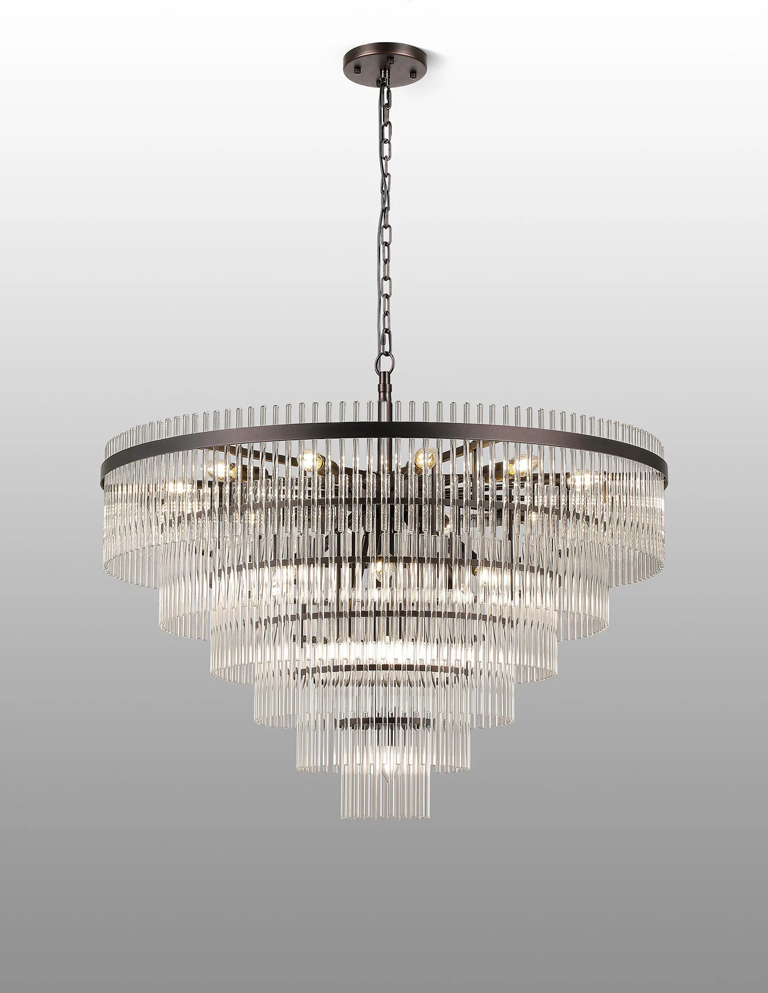 Robin 96cm Pendant & Semi Ceiling 22 Light - Brown Oxide & Clear Glass Rods