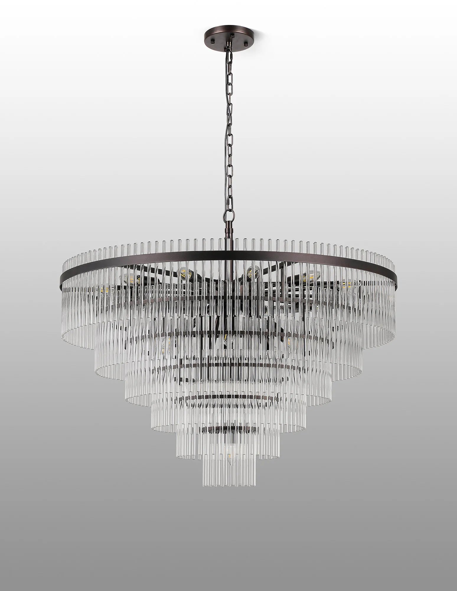 Robin 96cm Pendant & Semi Ceiling 22 Light - Brown Oxide & Clear Glass Rods
