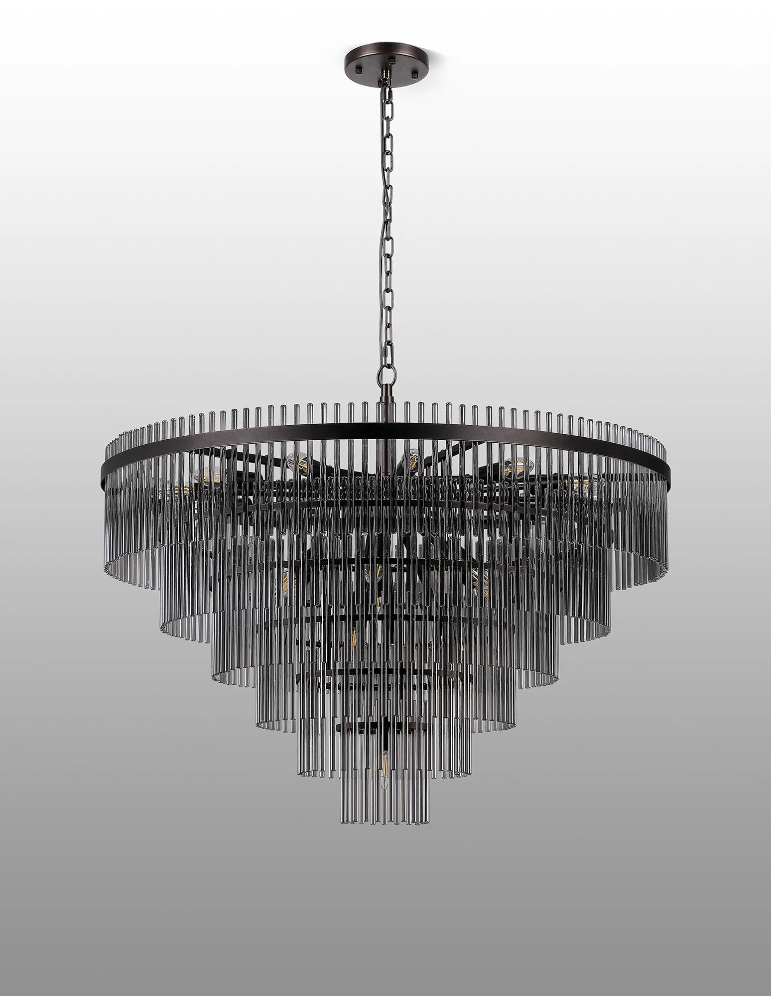 Robin 96cm Pendant & Semi Ceiling 22 Light - Brown Oxide & Smoke Glass Rods