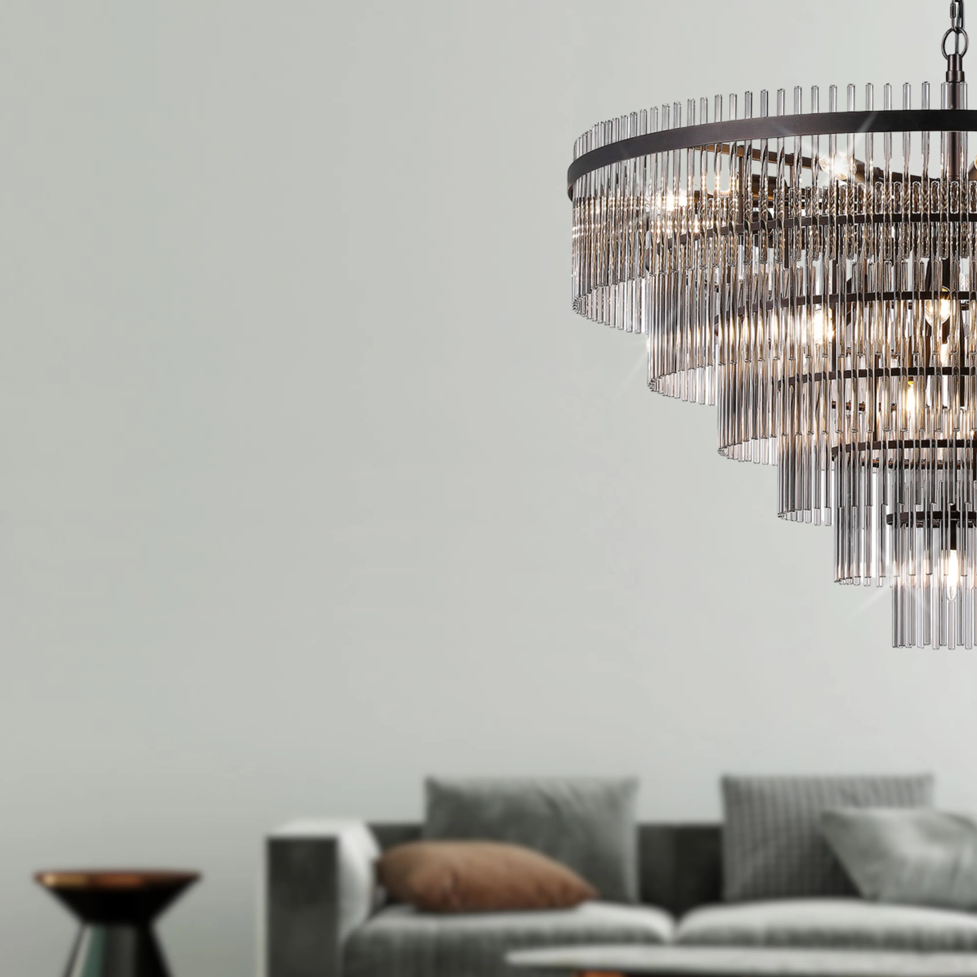 Robin 96cm Pendant & Semi Ceiling 22 Light - Brown Oxide & Smoke Glass Rods
