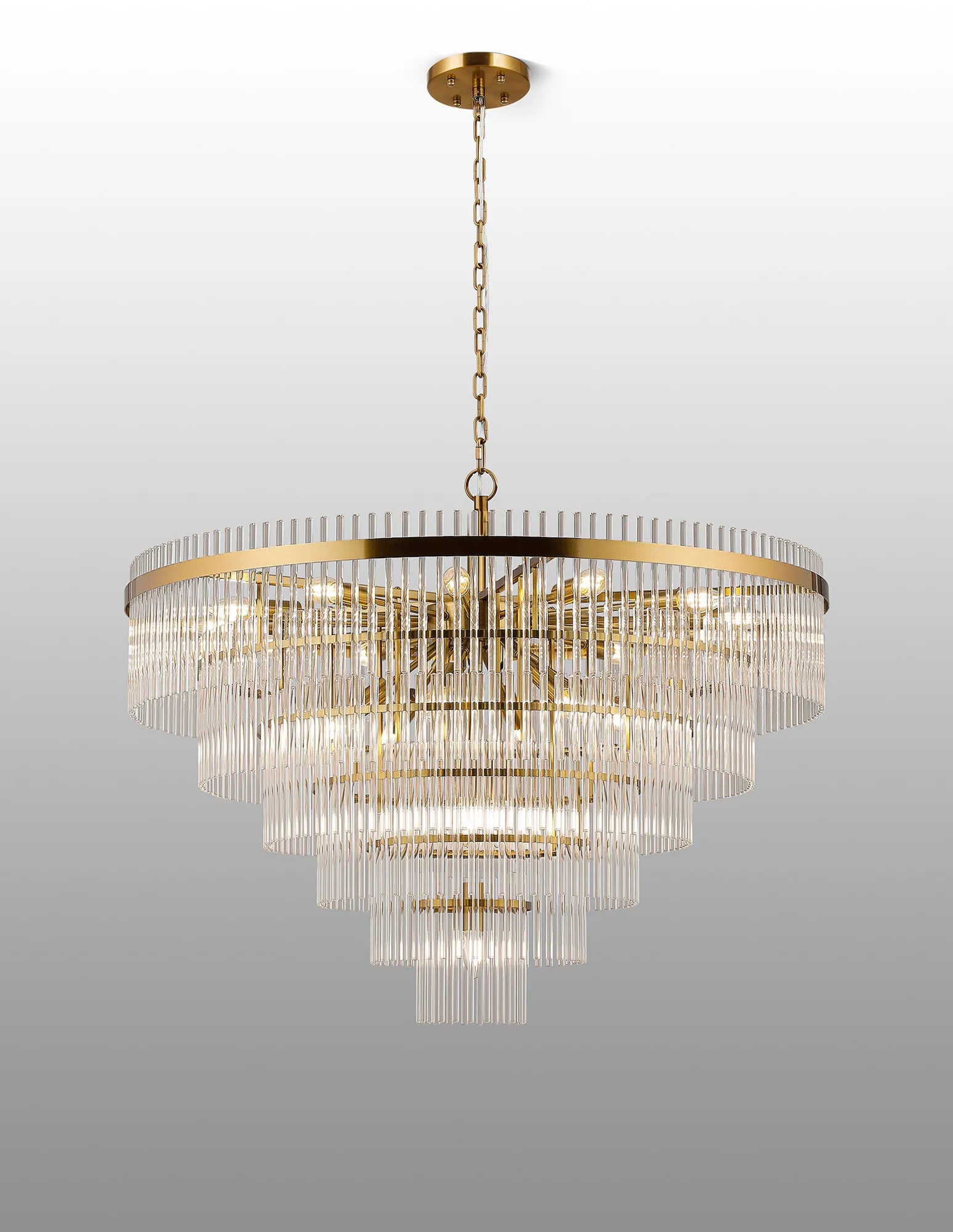 Robin 96cm Pendant & Semi Ceiling 22 Light - Brass & Clear Glass Rods