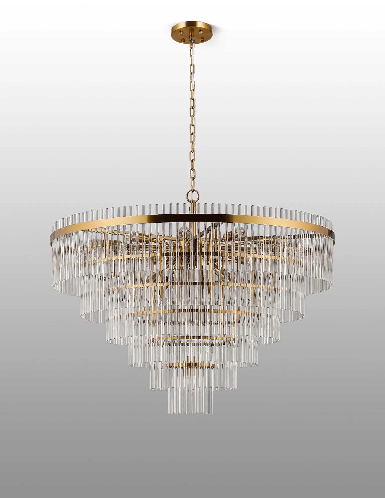 Robin 96cm Pendant & Semi Ceiling 22 Light - Brass & Clear Glass Rods