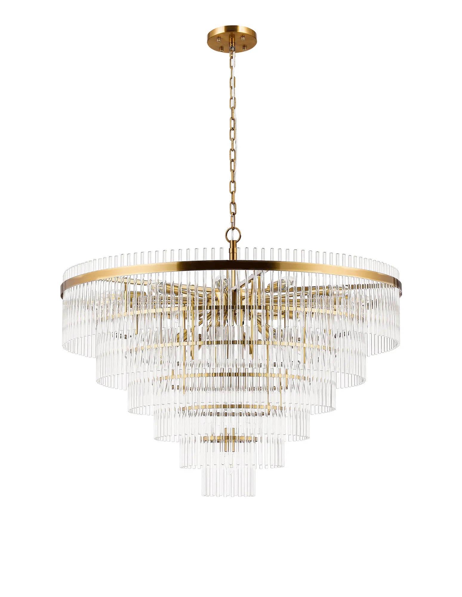 Robin 96cm Pendant & Semi Ceiling 22 Light - Brass & Clear Glass Rods