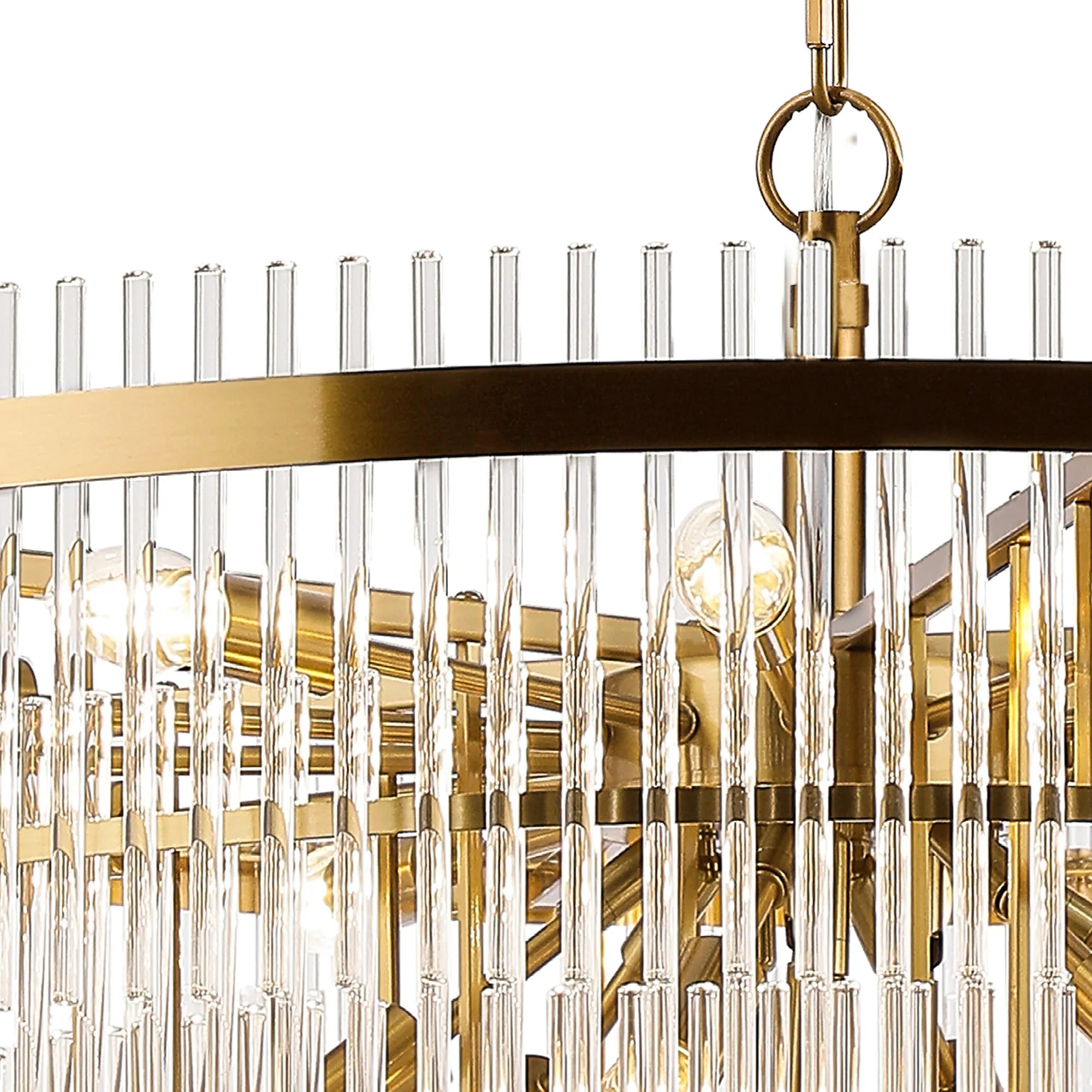Robin 96cm Pendant & Semi Ceiling 22 Light - Brass & Clear Glass Rods