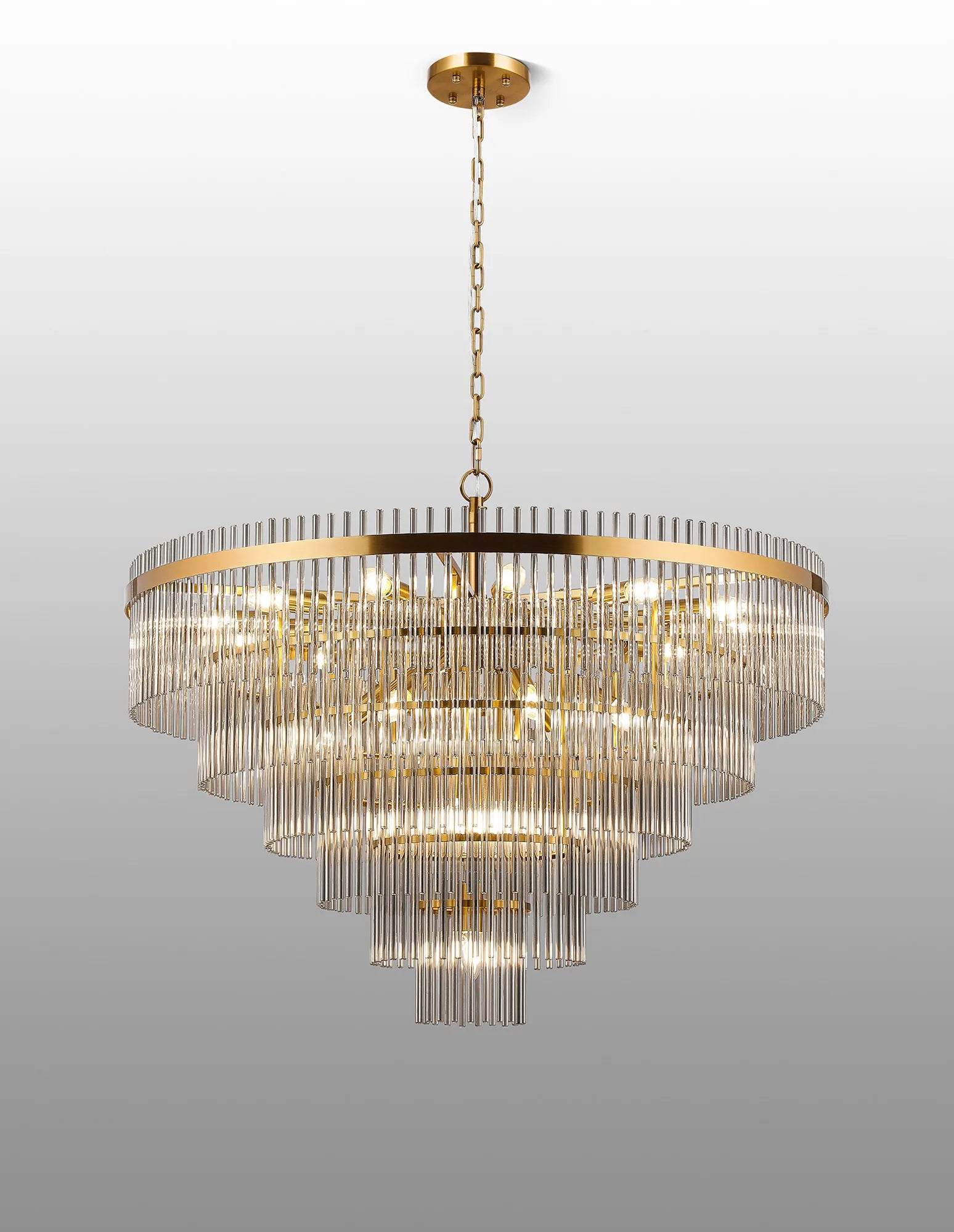 Robin 96cm Pendant & Semi Ceiling 22 Light - Brass & Smoke Glass Rods