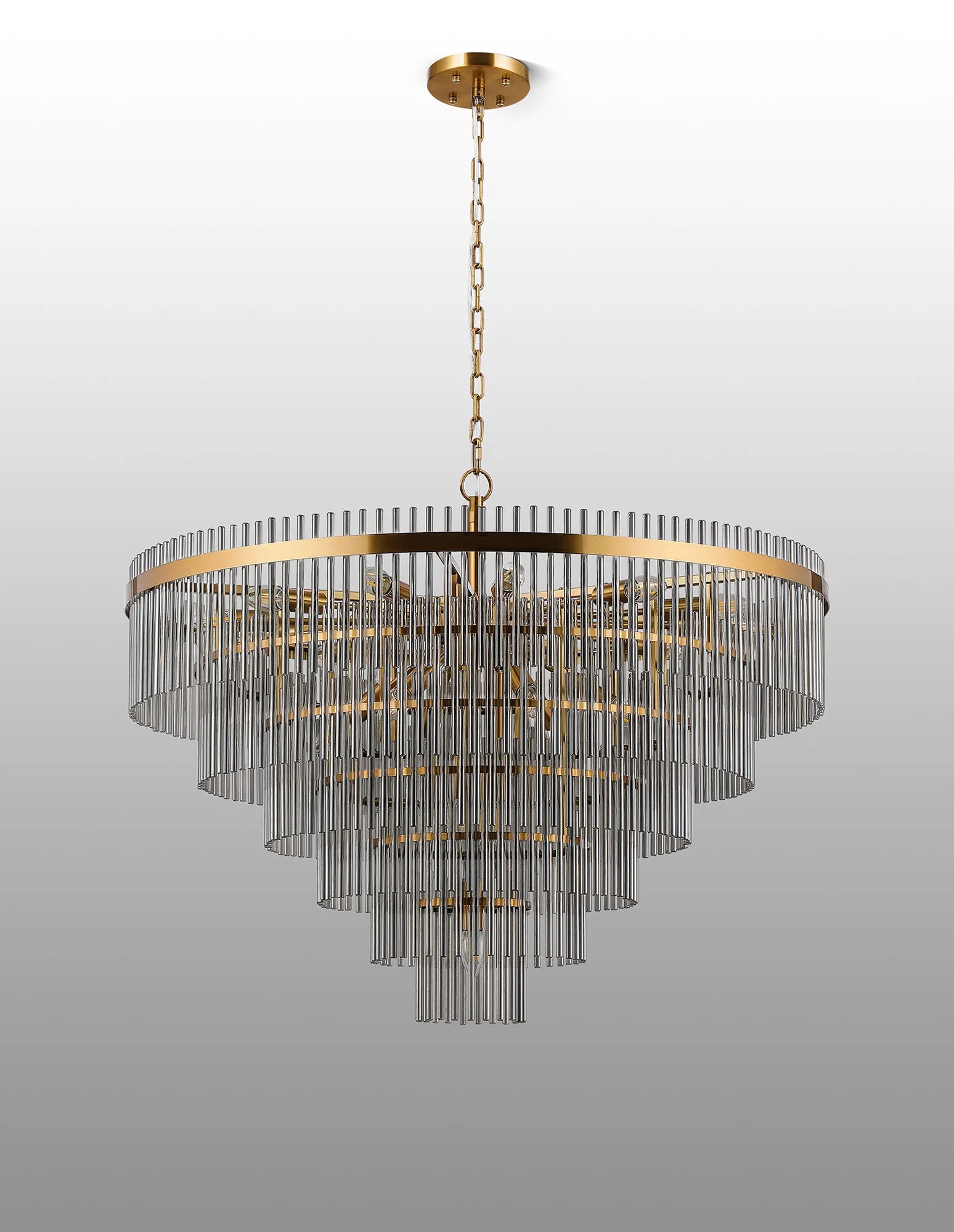 Robin 96cm Pendant & Semi Ceiling 22 Light - Brass & Smoke Glass Rods