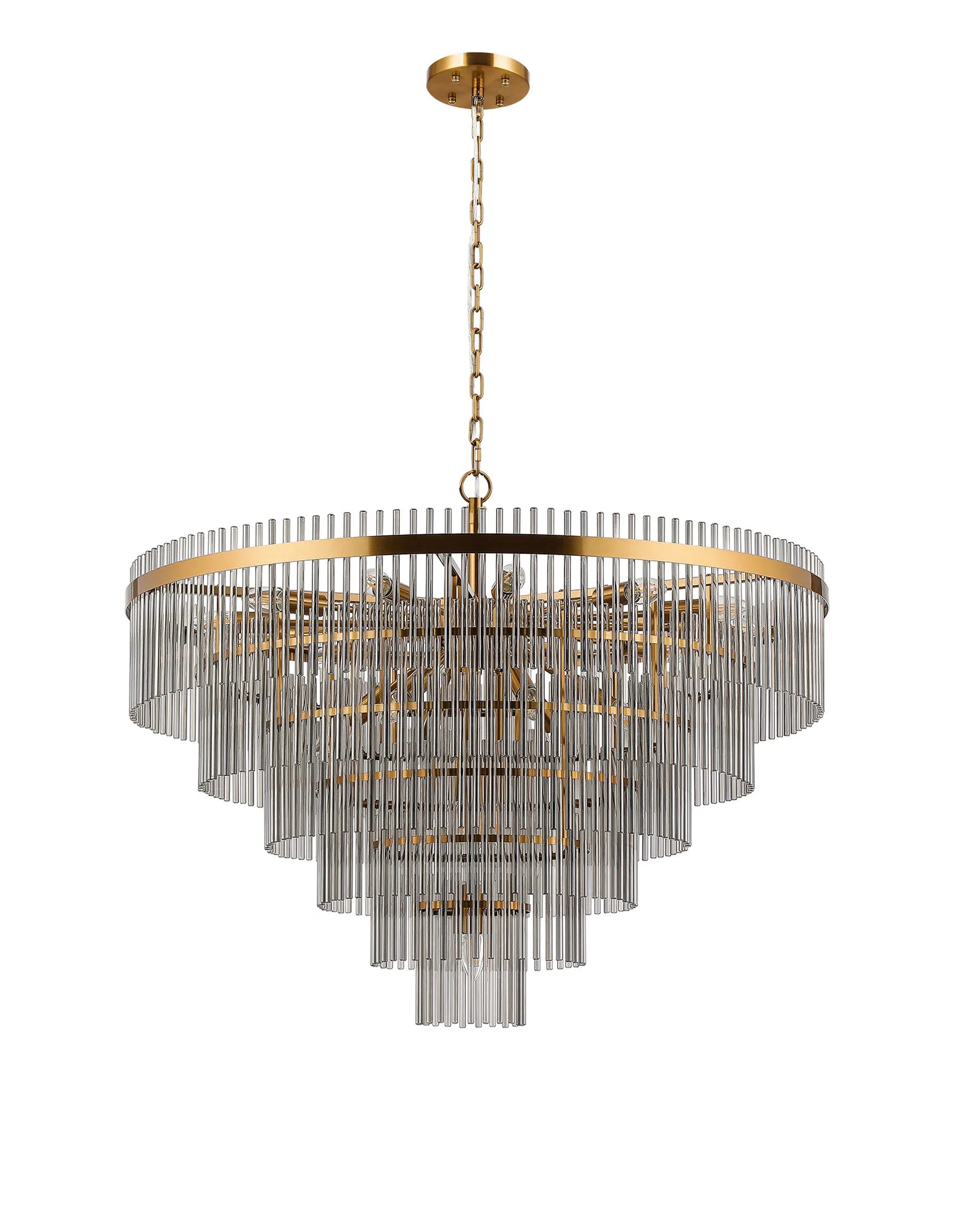 Robin 96cm Pendant & Semi Ceiling 22 Light - Brass & Smoke Glass Rods