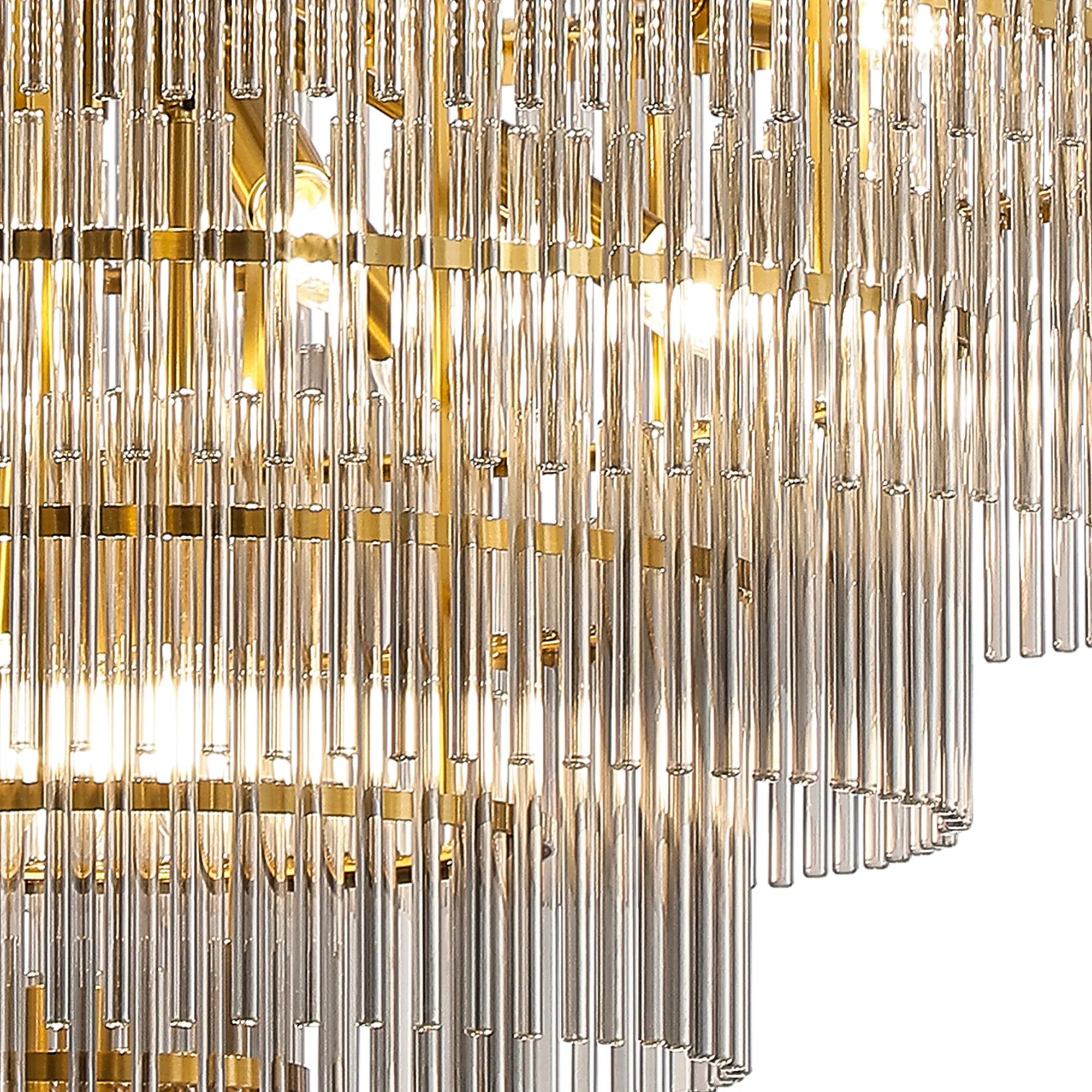 Robin 96cm Pendant & Semi Ceiling 22 Light - Brass & Smoke Glass Rods