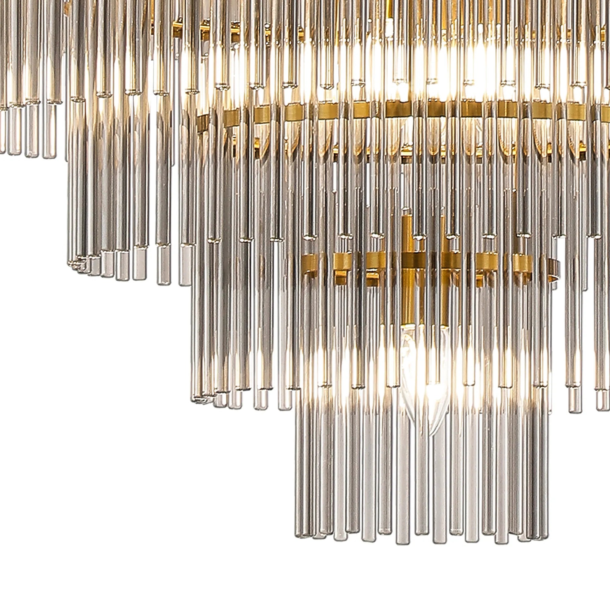 Robin 96cm Pendant & Semi Ceiling 22 Light - Brass & Smoke Glass Rods