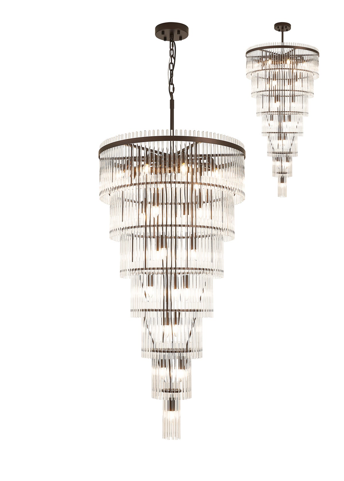Fabula Robin /Fixed 23 Light E14 Pendant Light – 77 cm – Brown Oxide & Clear Glass Rods 77 cm