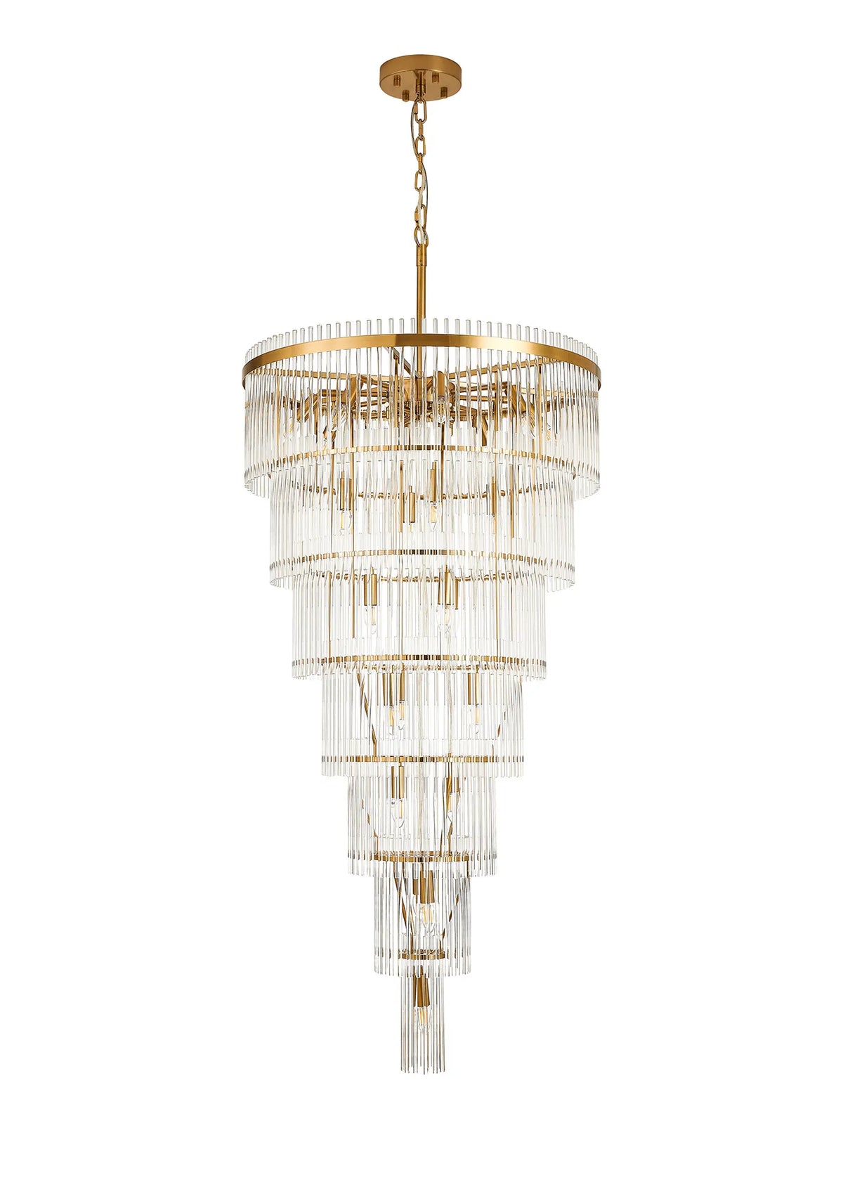 Fabula Robin /Fixed 23 Light E14 Pendant Light – 77 cm – Brass Gold & Clear Glass Rods