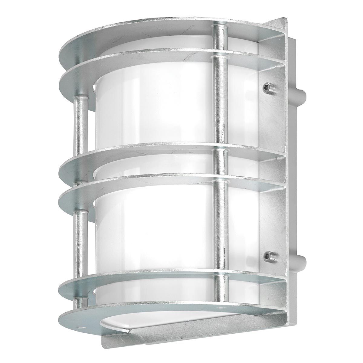 Norlys Stockholm Single Flush Fitting - Galvanised with Opal Glass