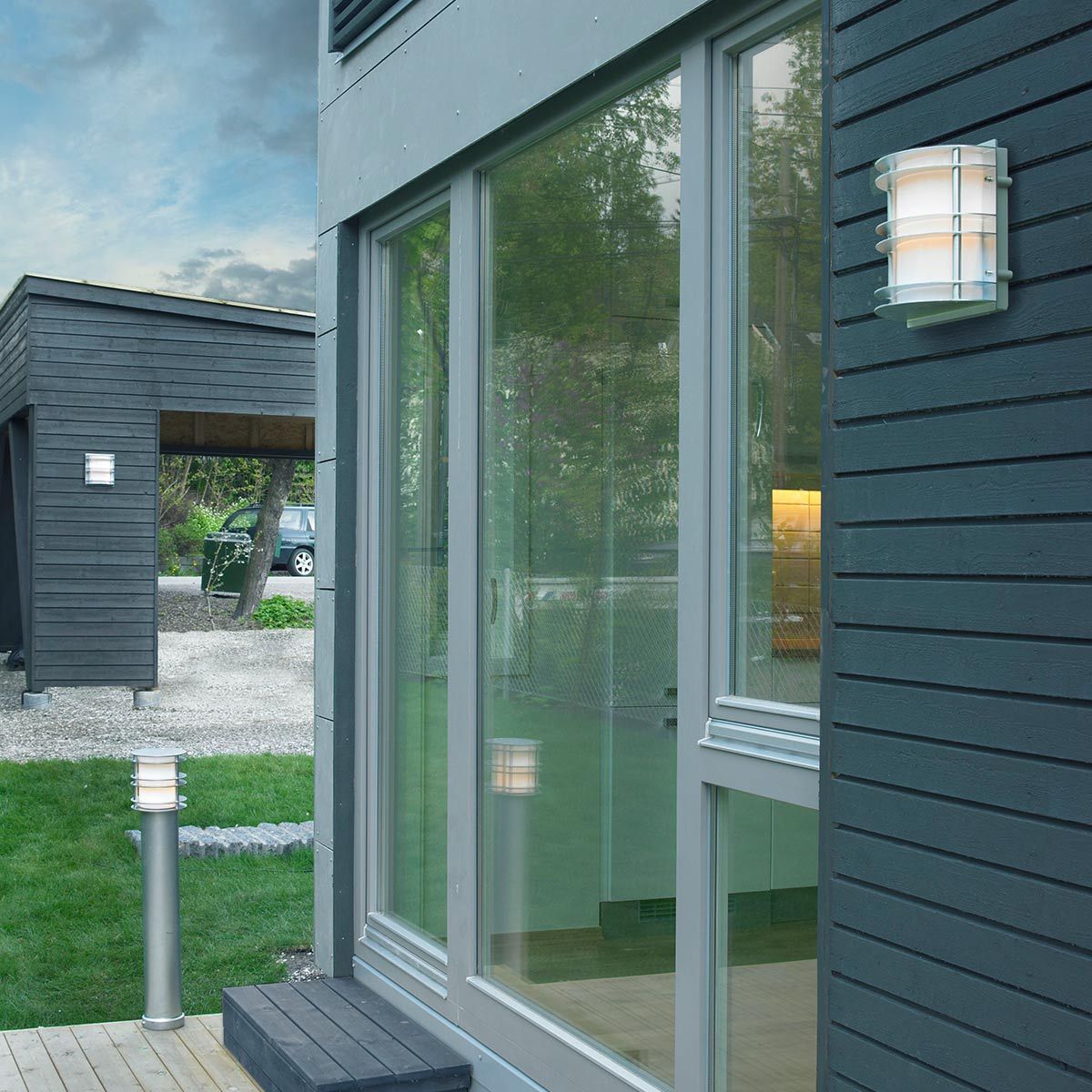 Norlys Stockholm Single Flush Fitting - Galvanised with Opal Glass