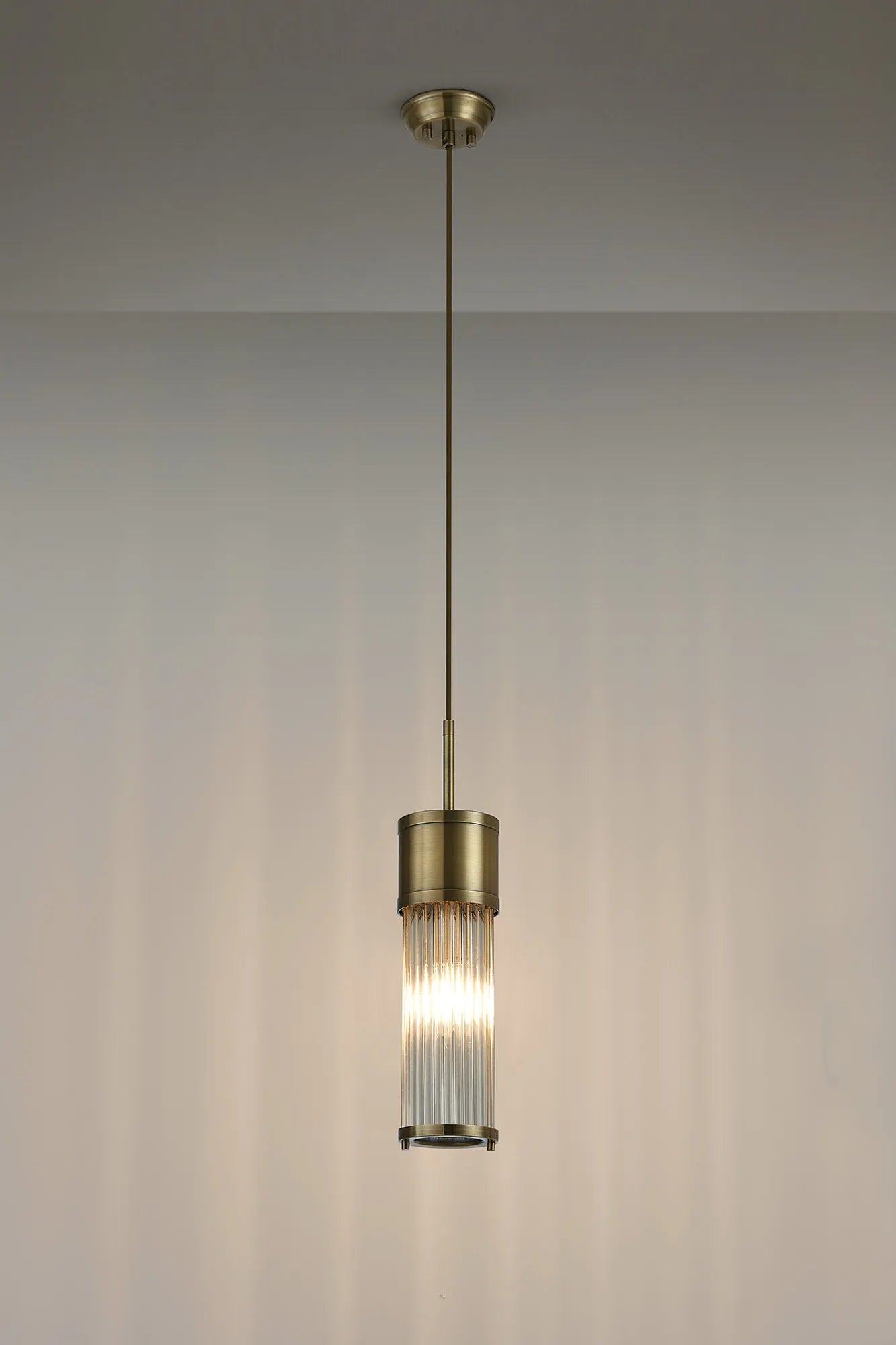 Fabula Wedgewood IP44 Glass Rod Single Pendant - Antique Brass & Clear Glass Rods