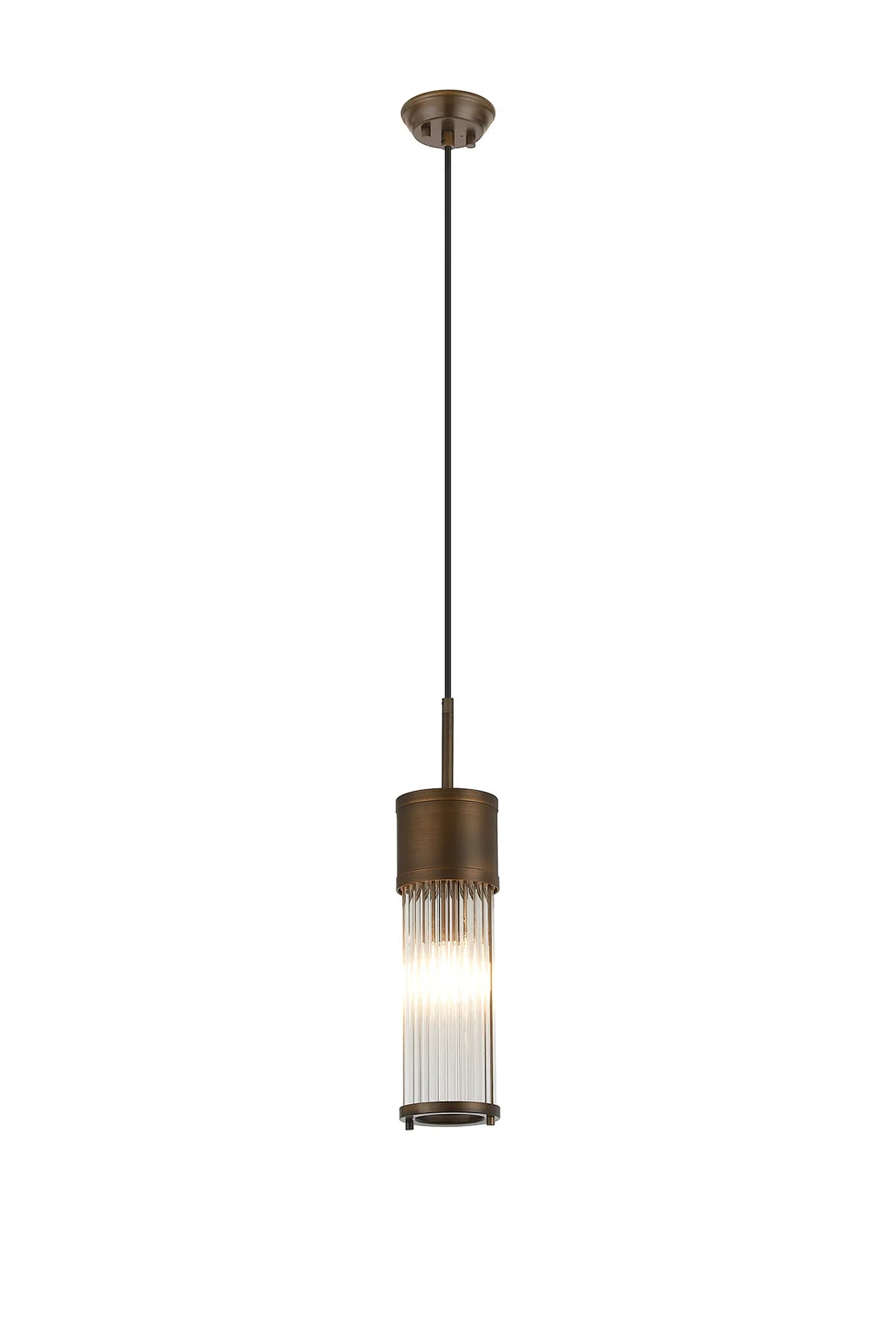 Fabula Wedgewood IP44 Glass Rod Single Pendant - Bronze & Clear Glass Rods