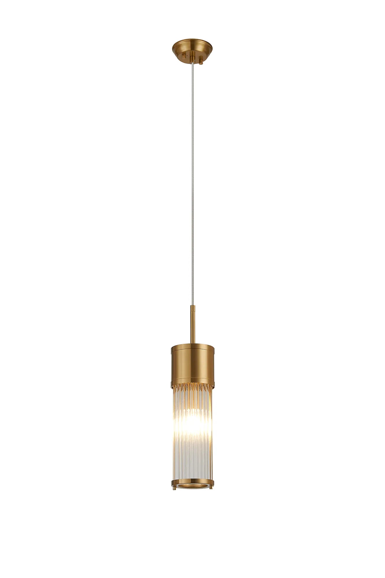 Fabula Wedgewood IP44 Glass Rod Single Pendant - Gold & Clear Glass Rods