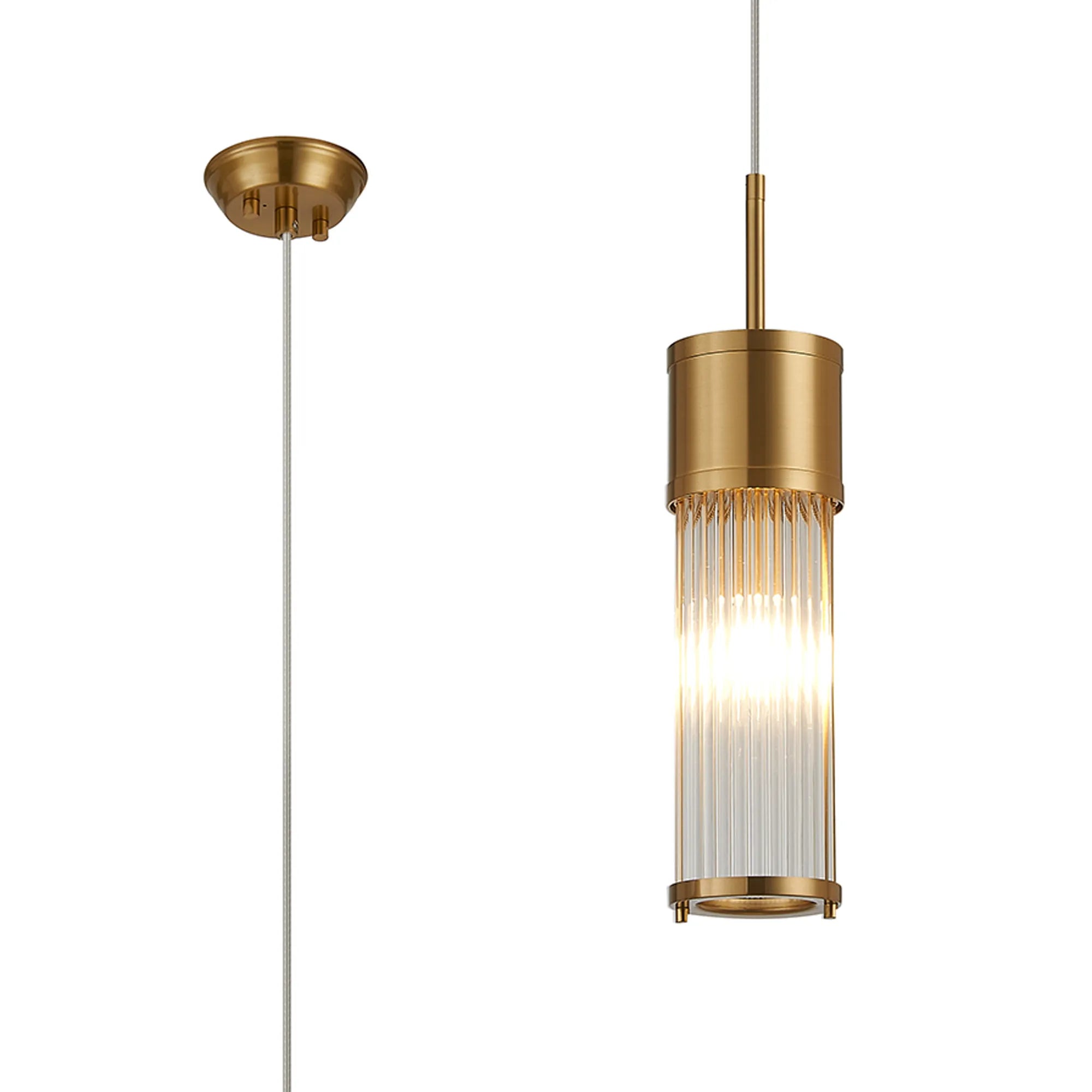 Fabula Wedgewood IP44 Glass Rod Single Pendant - Gold & Clear Glass Rods