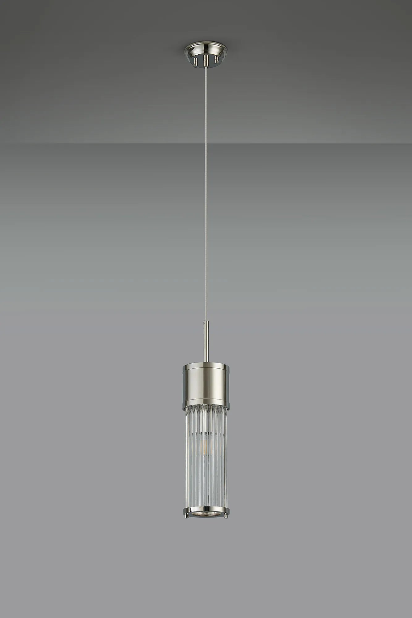 Fabula Wedgewood IP44 Glass Rod Single Pendant - Polished Nickel & Clear Glass Rods