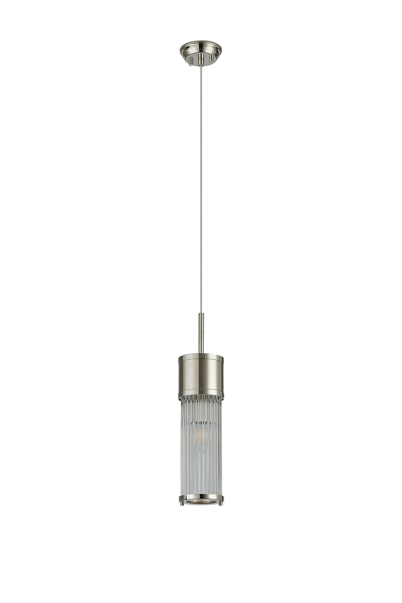Fabula Wedgewood IP44 Glass Rod Single Pendant - Polished Nickel & Clear Glass Rods