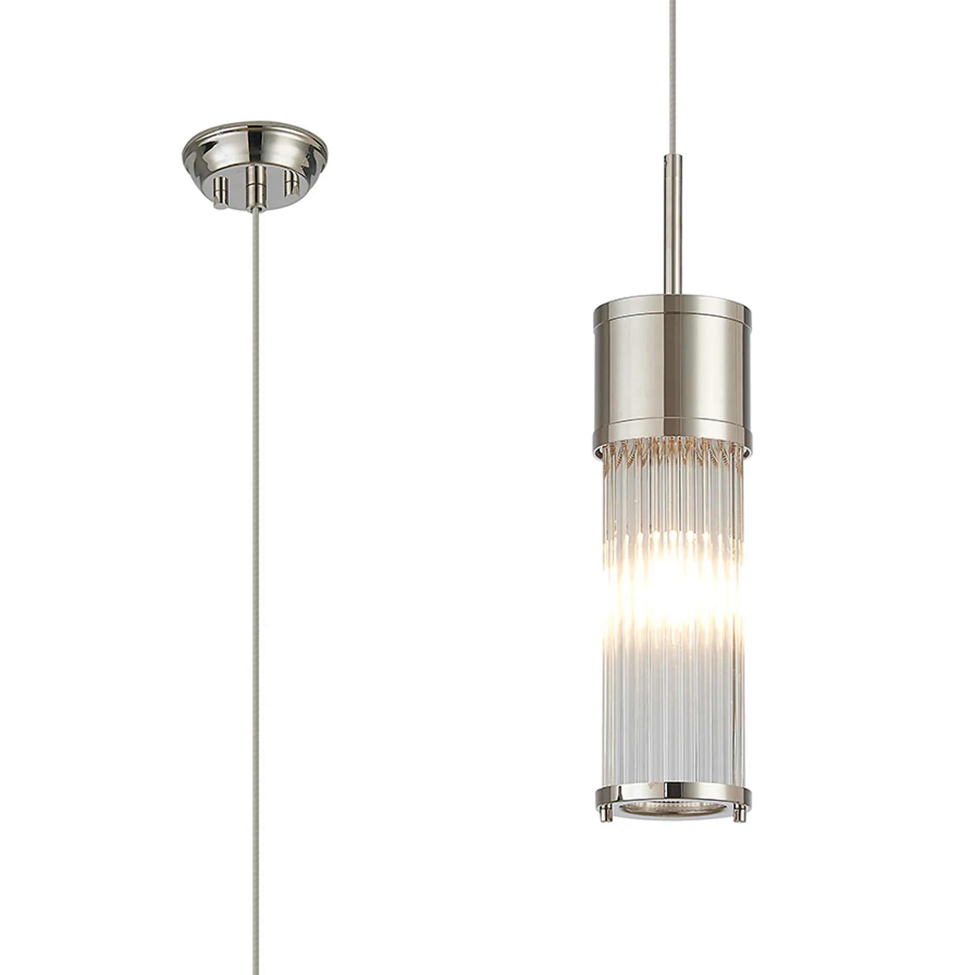 Fabula Wedgewood IP44 Glass Rod Single Pendant - Polished Nickel & Clear Glass Rods