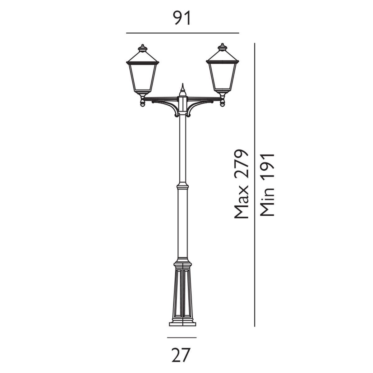 Norlys Turin Grande 2 Light Twin Lamp Post - Black