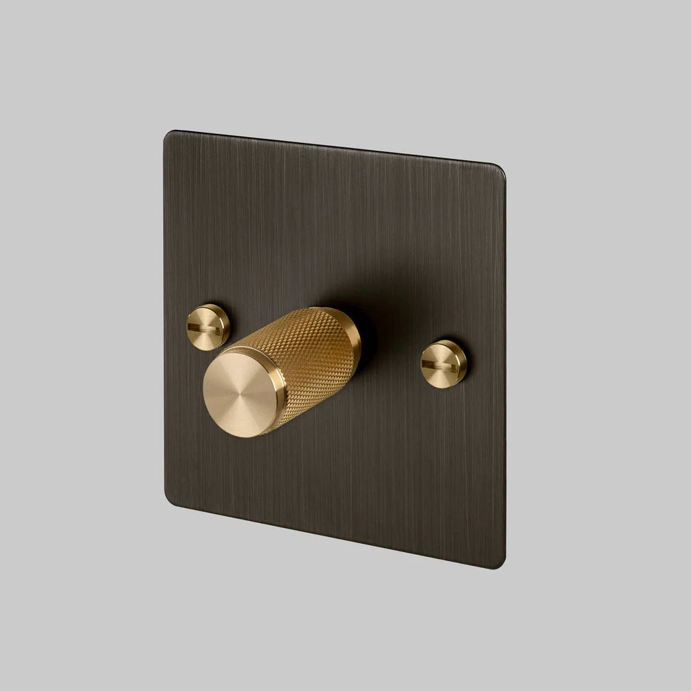 Buster + Punch 1G Dimmer Switch 120W - Smoked Bronze Back Plate & Cross Knurl Pattern