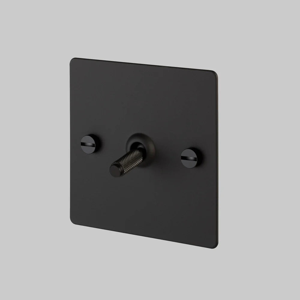 Buster + Punch 1G Toggle Light Switch Intermediate - Black Back Plate & Cross Knurl Pattern