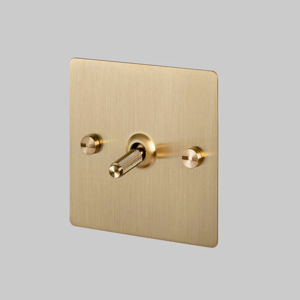Buster + Punch 1G Toggle Intermediate Light Switch - Brass Back Plate & Cross Knurl Pattern