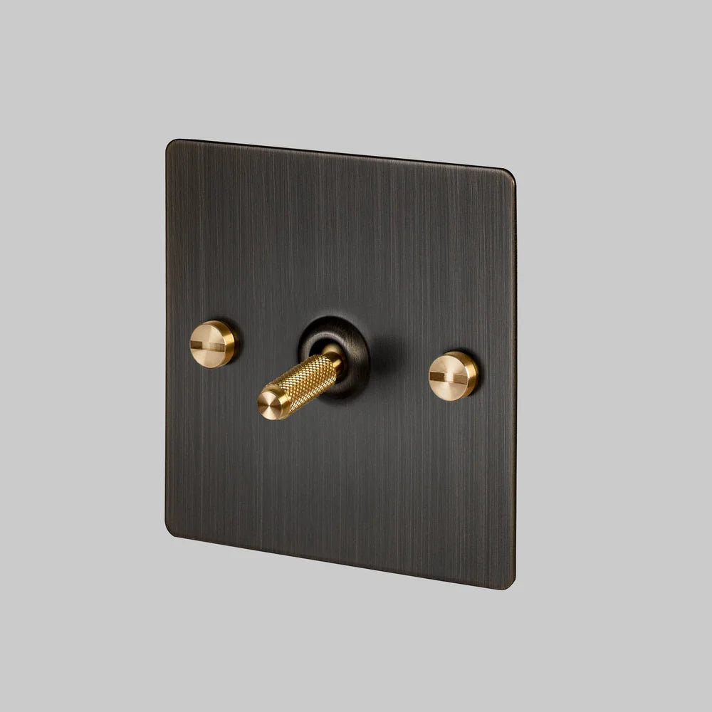 Buster + Punch 1G Toggle Light Switch Intermediate - Smoked Bronze Back Plate & Cross Knurl Pattern