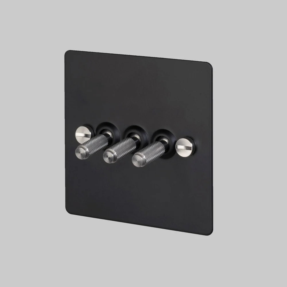 Buster + Punch 3G Toggle Light Switch - Black Back Plate & Cross Knurl Pattern
