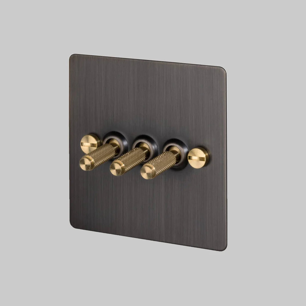 Buster + Punch 3G Toggle Light Switch - Smoked Bronze Back Plate & Cross Knurl Pattern