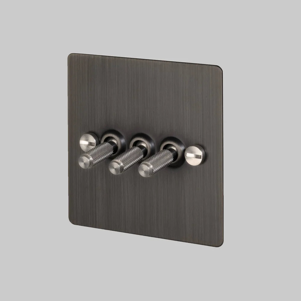 Buster + Punch 3G Toggle Light Switch - Smoked Bronze Back Plate & Cross Knurl Pattern
