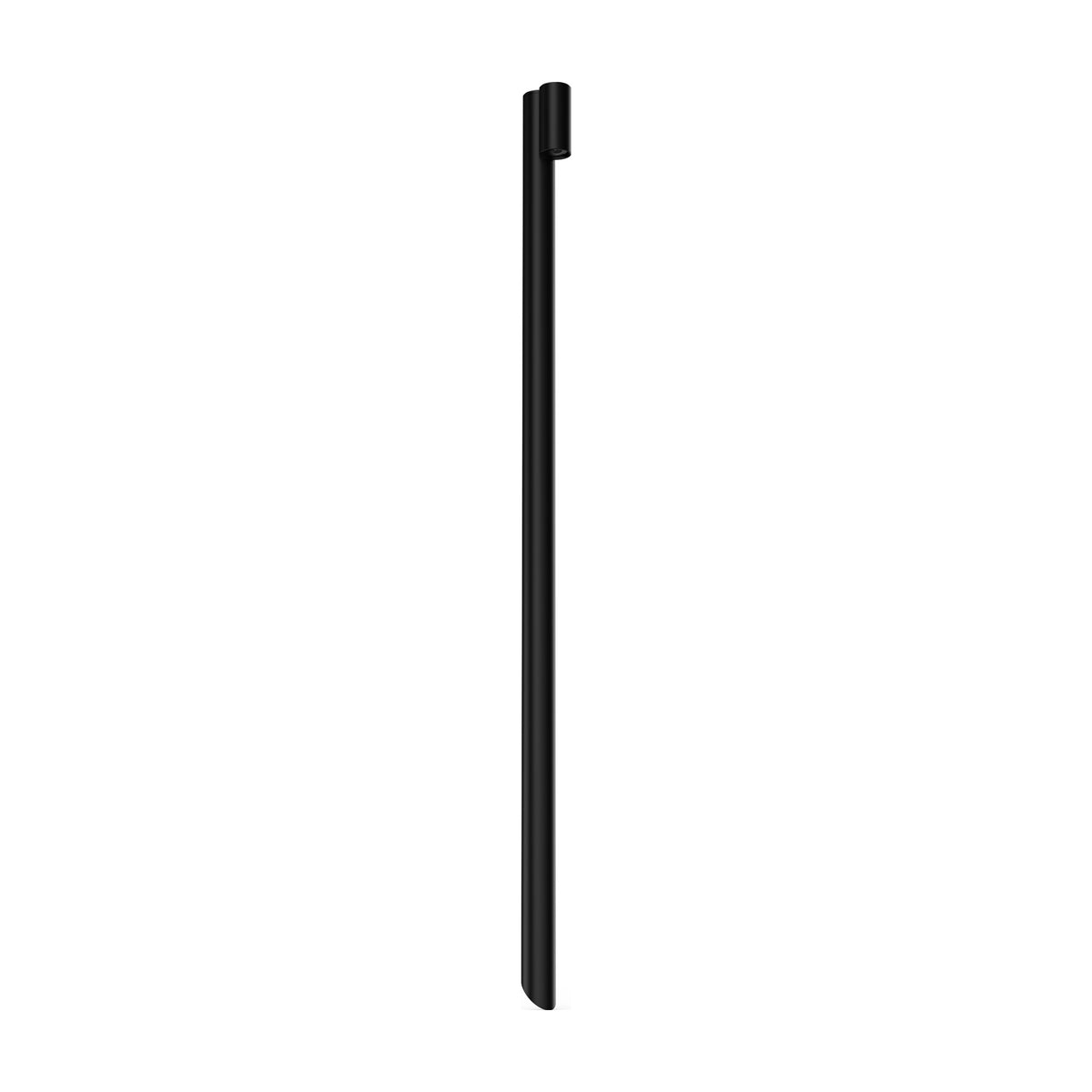 LuxR Modux 1 Vale pole light in matt black powder coat, a slim pole with a pointed end and a small lamp head at the top