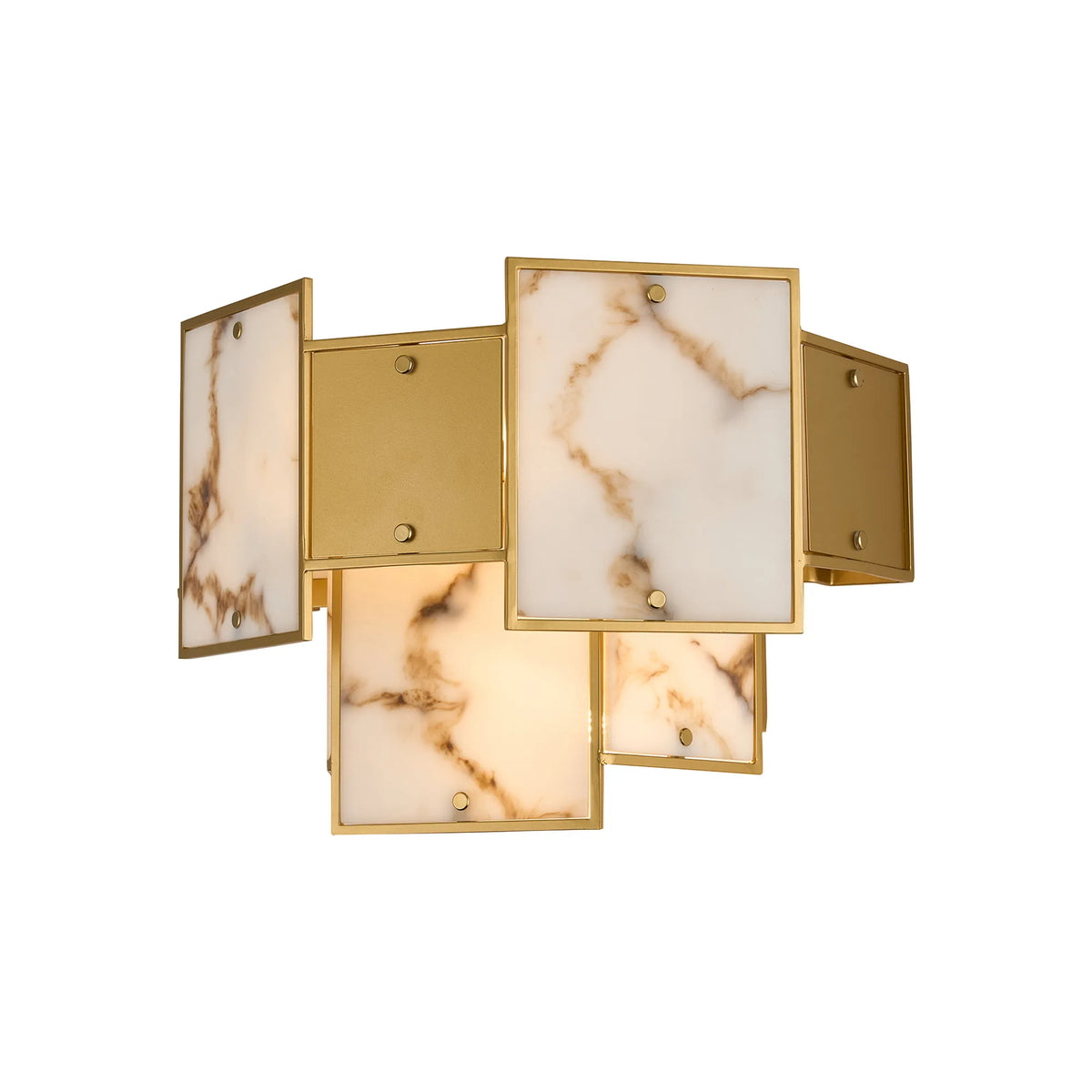 Fabula Wells Switched Wall Light Faux Alabaster & Metal – 35 cm – Gold & Brown 35 cm