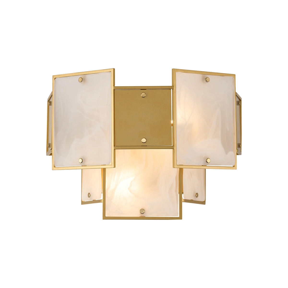 Fabula Wells Switched Wall Light White Alabaster Glass & Metal – 35 cm – Gold & White Frosted