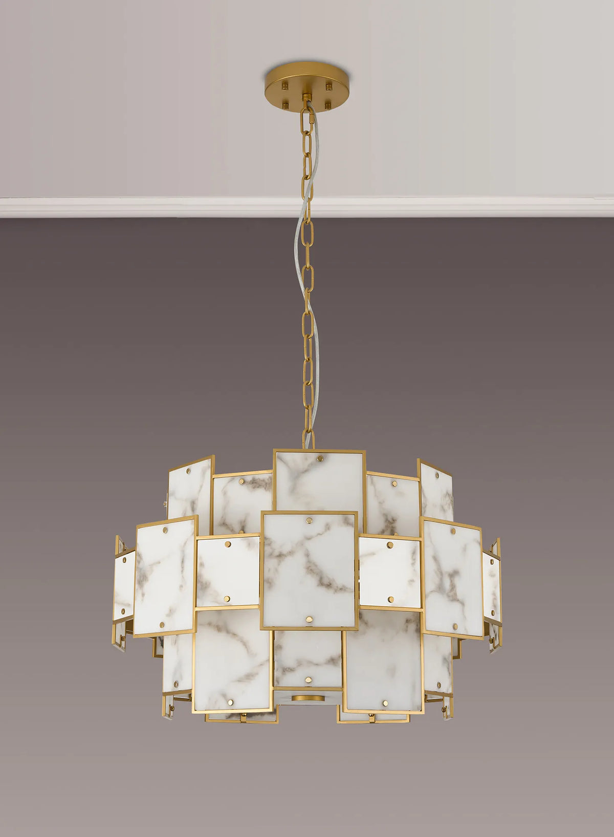 Fabula Wells Round /Semi Flush Faux Alabaster Pendant Light – Gold & Grey