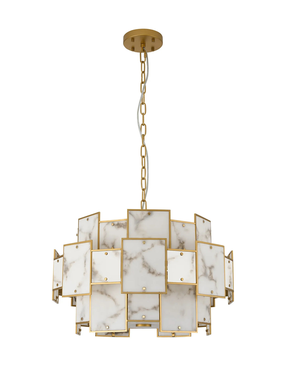 Fabula Wells Round /Semi Flush Faux Alabaster Pendant Light – Gold & Grey