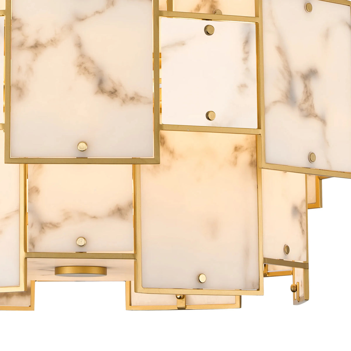 Fabula Wells Round /Semi Flush Faux Alabaster Pendant Light – Gold & Grey