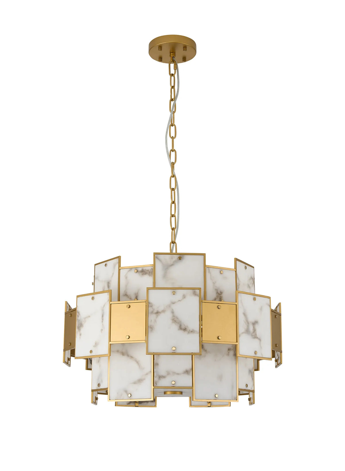 Fabula Wells Round /Semi Flush Faux Alabaster & Metal Pendant Light – Gold & Grey