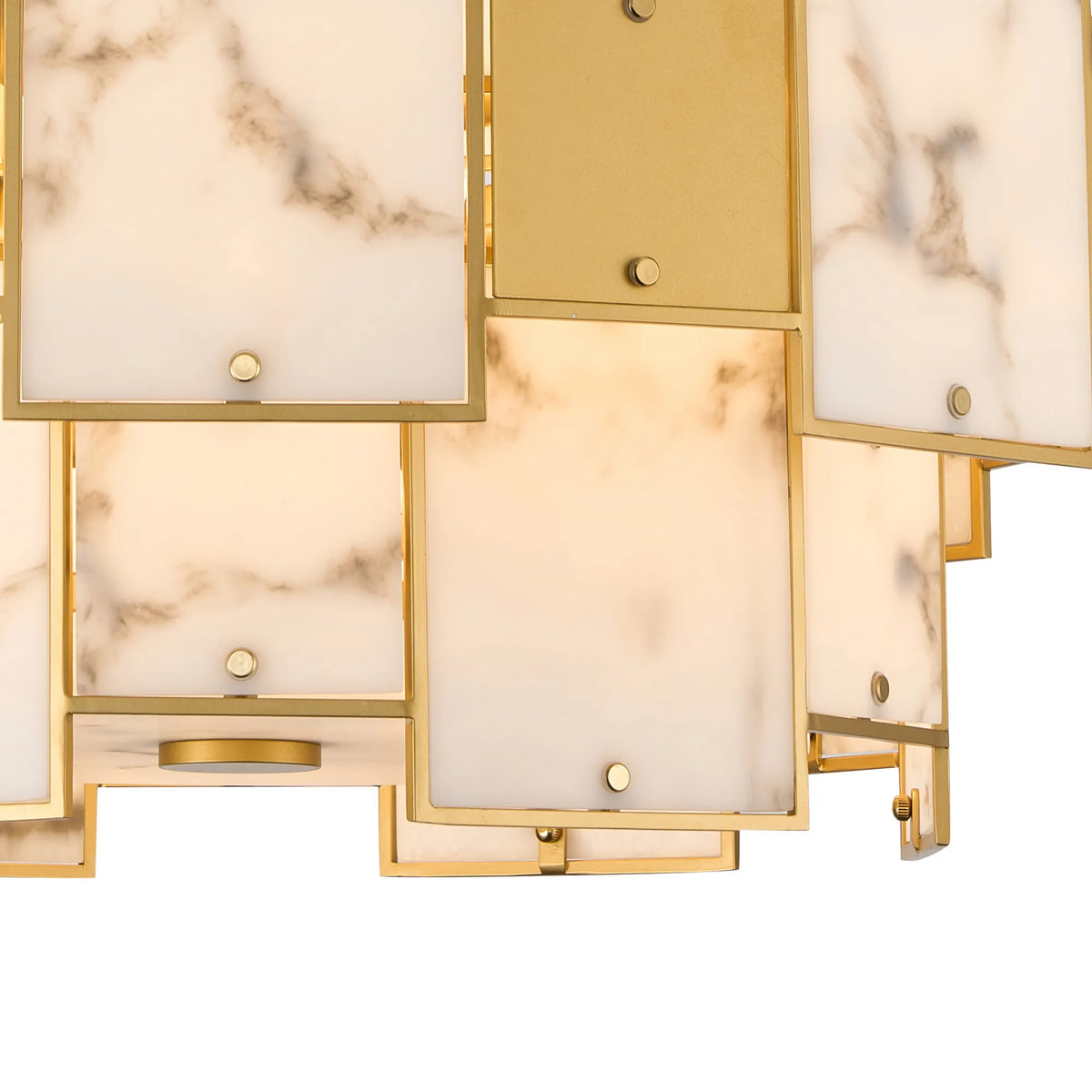 Fabula Wells Round /Semi Flush Faux Alabaster & Metal Pendant Light – Gold & Grey