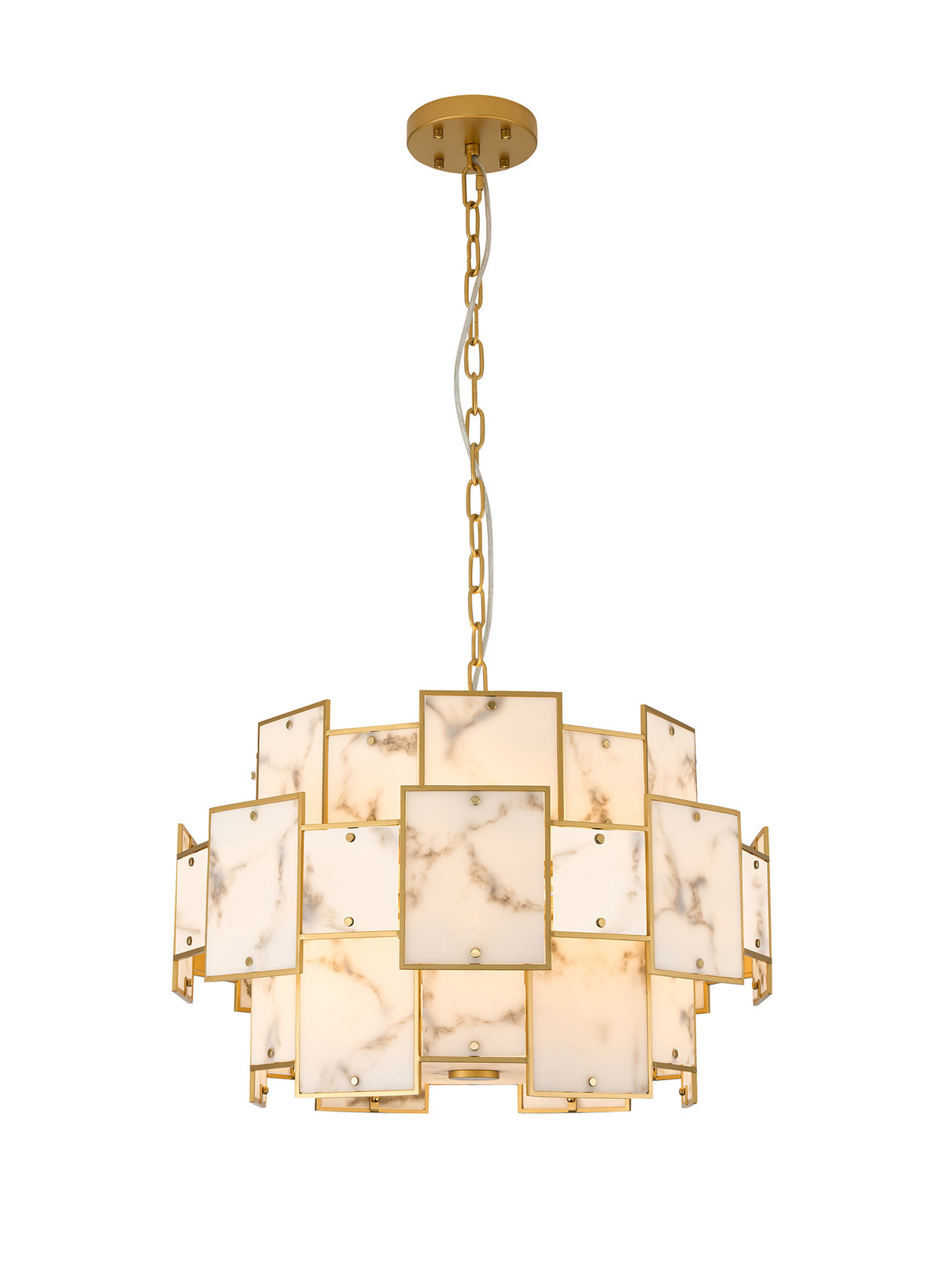 Fabula Wells Round /Semi Flush Faux Alabaster Pendant Light – Gold & Grey 59 cm
