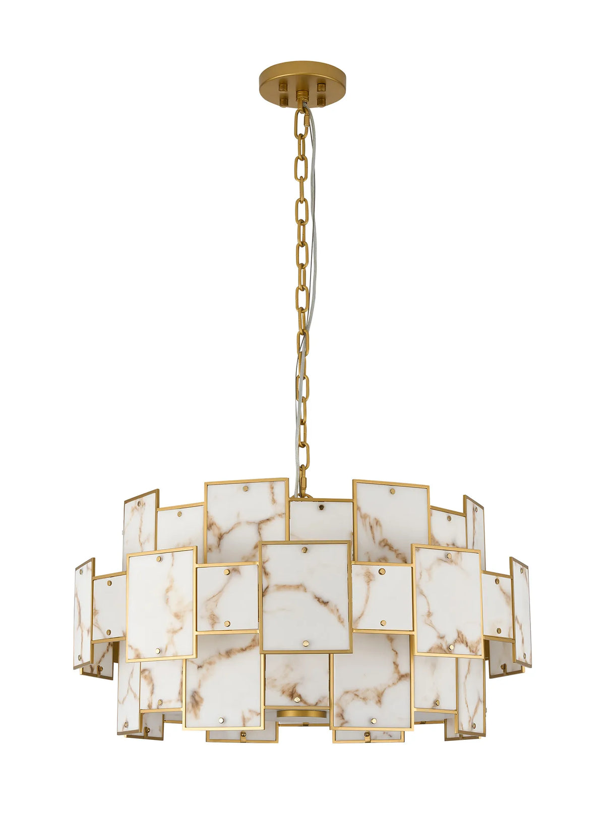 Fabula Wells Round /Semi Flush Faux Alabaster Pendant Light – Gold & Brown