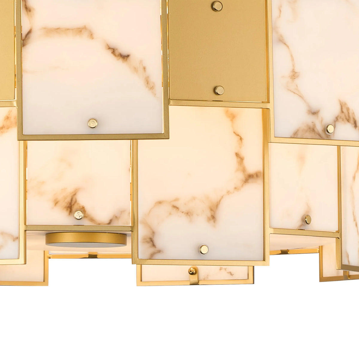 Fabula Wells Round /Semi Flush Faux Alabaster & Metal Pendant Light – Gold & Brown