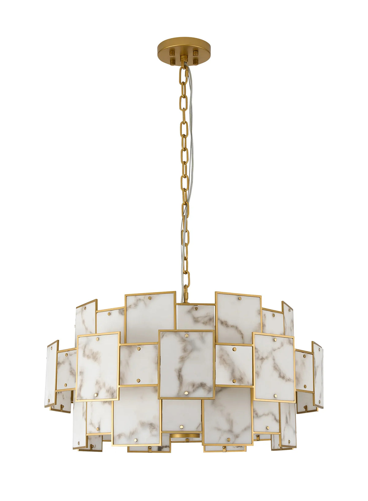 Fabula Wells Round /Semi Flush Faux Alabaster Pendant Light – Gold & Grey