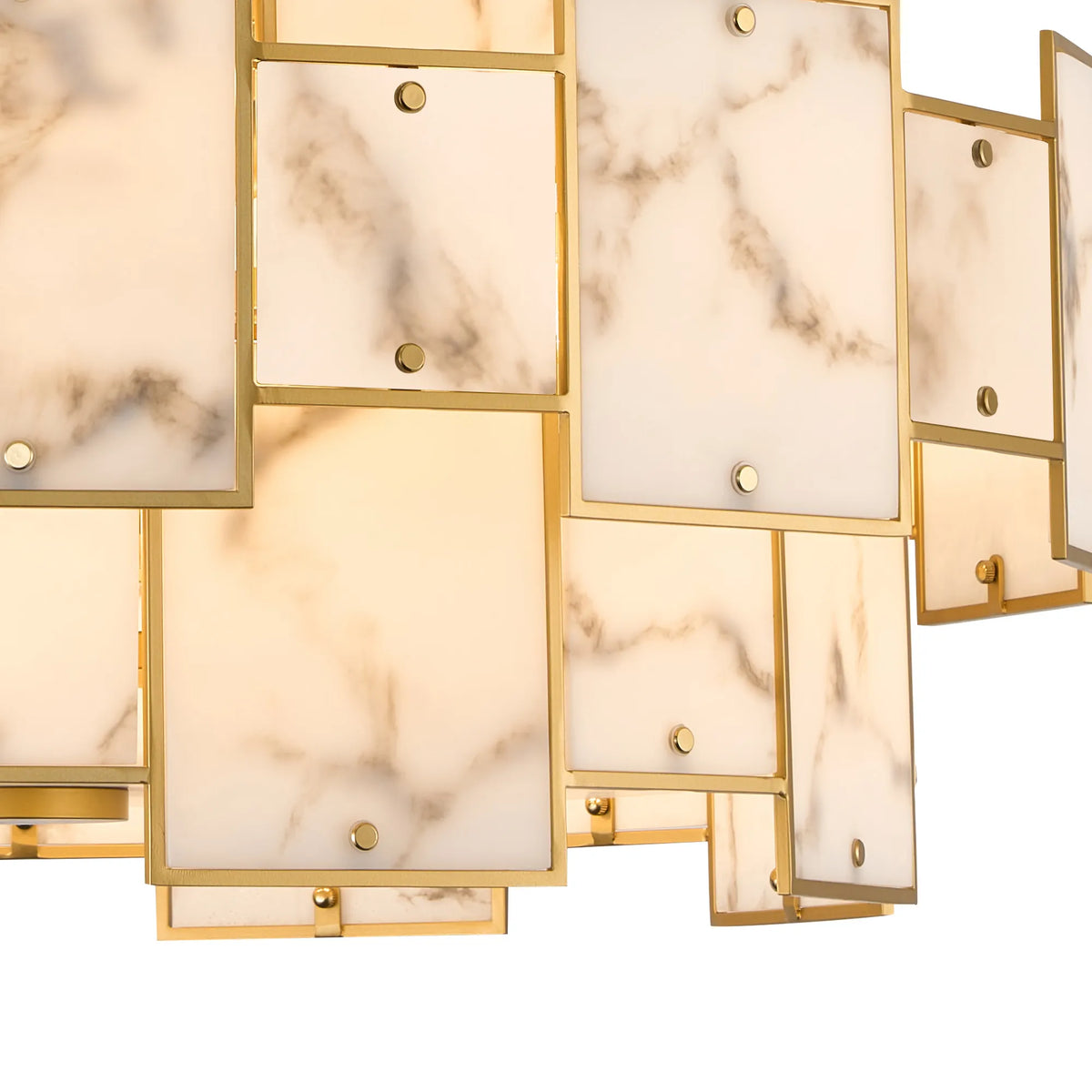 Fabula Wells Round /Semi Flush Faux Alabaster Pendant Light – Gold & Grey
