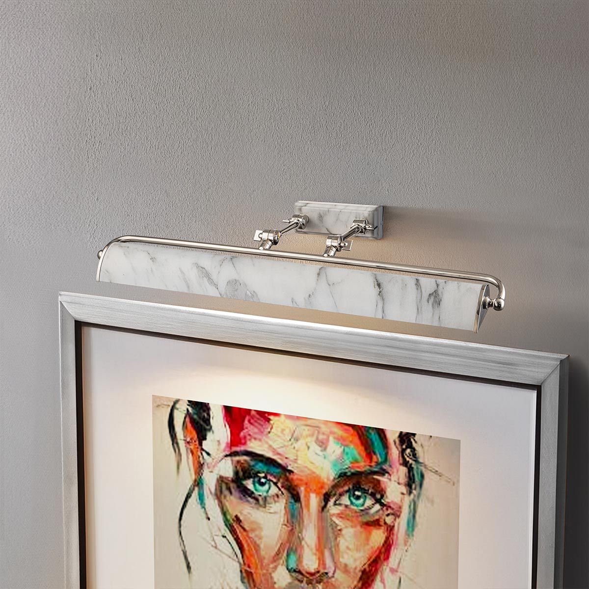 Elstead Winchfield 4 Light Large Picture Light - Polished Nickel & White Marble Effect