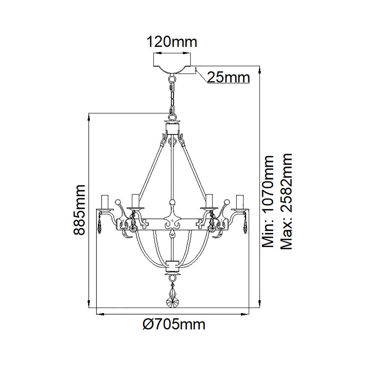 Elstead Windsor 6 Light Chandelier - Gold Patina