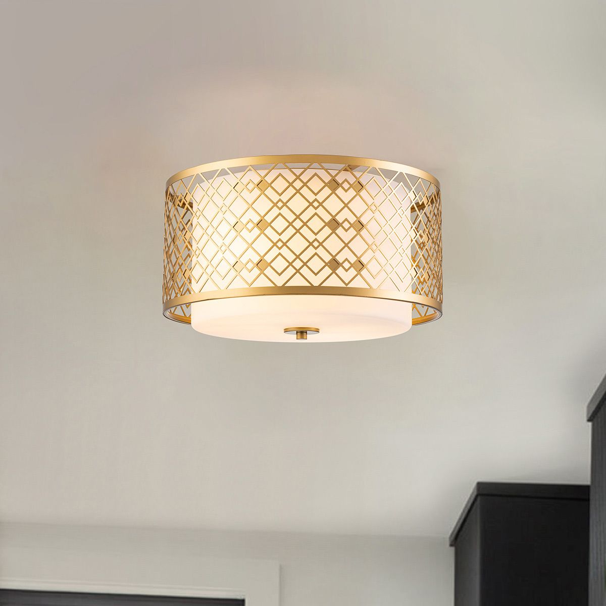 Elstead Ziggy 2 Light Medium Flush - Lacquered Gold